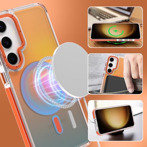 Image of Magnetic Case for Samsung Galaxy S23 Plus [Compatible with Magsafe] [Cute Fashion Fluorescent Design] [1 Screen Protector] Slim Translucent Matte Case for Galaxy S23 Plus 6.7 inch, Orange