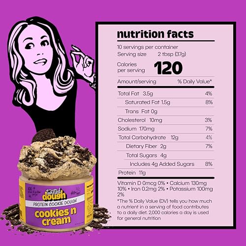 Image of Twisted Dough Protein Cookie Dough, Cookies and Cream Flavor, 2 Pack, 100g Protein, Healthy Snacks, Gluten Free Edible Cookie Snack, High Protein Low Carb & Low Sugar Dessert for Kids & Adults, Keto Friendly
