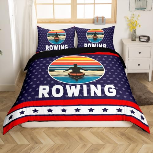 jejeloiu Rowing Bedding Set Toddler Size Kids Sports Game Comforter Cover for Boys Girls Teens Acid Blue Duvet Cover Breathable Soft Lightweight Microfiber,No Comforter