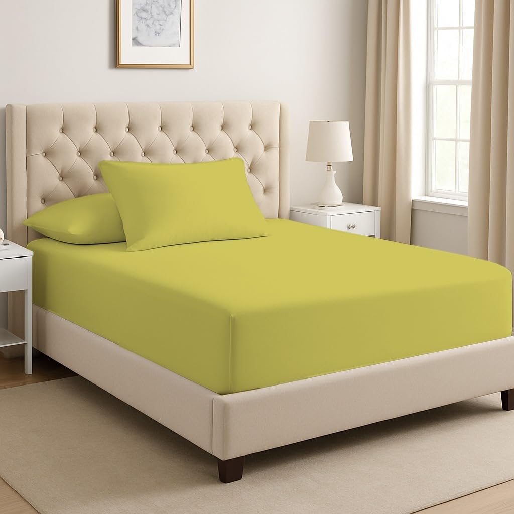 Dreema Yellow Novexa Double Fitted Sheet - 400 Thread Count 100% Egyptian Cotton, 25Cm Deep Pocket - Soft, Breathable & Hotel Quality (Double )