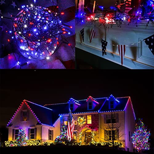 4Pk Red White And Blue Solar String Lights Outdoor Waterproof, 400Led 132Ft Solar Powered Led Patriotic Lights, Solar Fairy Twinkle Lights For Independence Day 4Th Of July Veterans Day Decorations #TOP4
