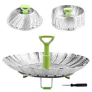 Steamer Basket Stainless Steel Vegetable Steamer Basket Folding Steamer Insert for Veggie Fish Seafood Cooking, Expandable to Fit Various Size Pot (5.1″ to 9″)