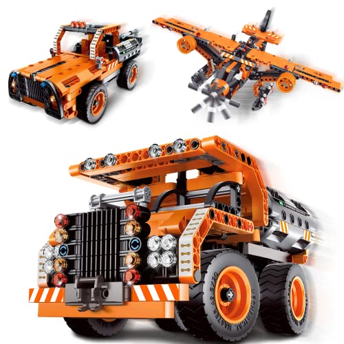 AoHu STEM Toys Building Sets for Boys 8-14, 3 in 1 Dump Truck/Transport Truck/Airplane Construction Engineering Kit STEM Projects for Kids Ages 6 7 8 9 10 11 12, Toys & Gifts for Boys Girls(361Pcs)