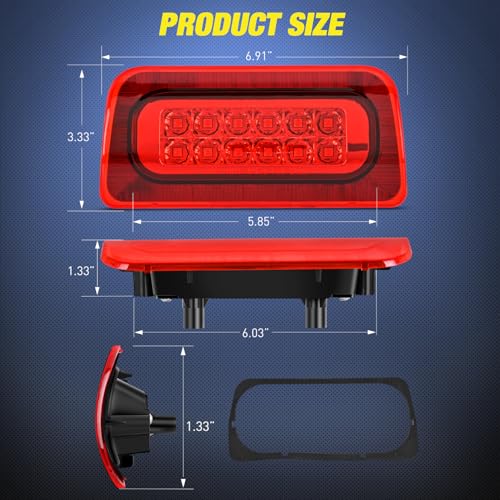 Image of Nilight Third Brake Light Tail High Mount 3rd Stop Lights Red Lens Compatible with Chevy S10 and GMC Sonoma 1994-2003 Isuzu Hombre 1996-2000 Truck Rear Center Cab Lamp