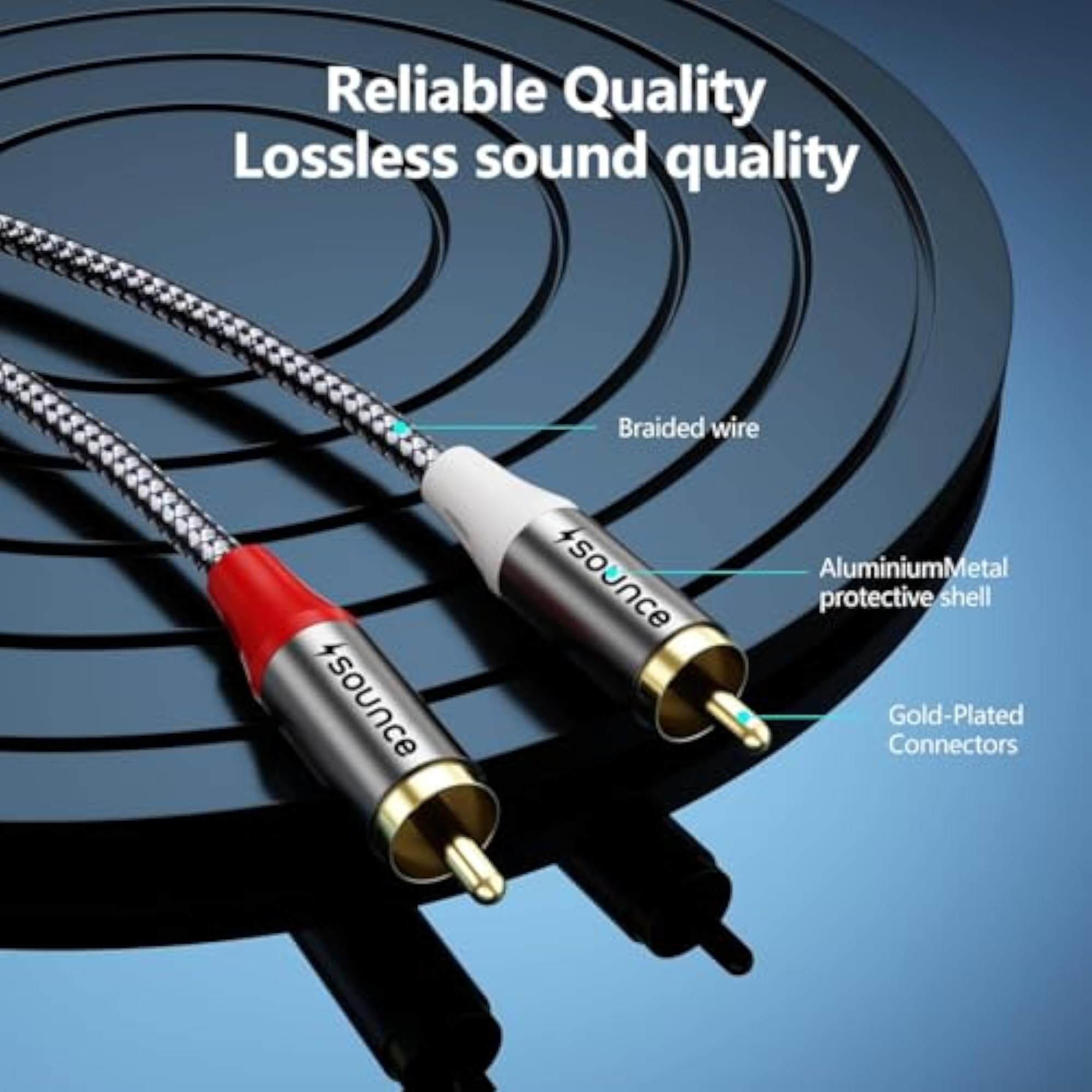 RCA to 3.5 MM Male Cable Adapter Stereo Audio Splitter