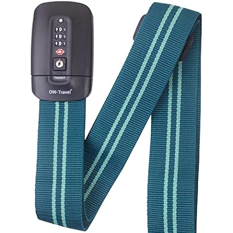Personalised Luggage Straps with locks for Suitcases (Blue / Green) OW-Travel Easy to Spot TSA Suitcase Straps with Luggage labels. Luggage Strap Lock Travel Belt. Lockable Suitcase Strap Locks Cover