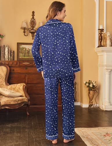 Image of Ekouaer Womens Satin Pajama Set Classic Pattern Silky Pj Sets Button Down Sleepwear Loungewear