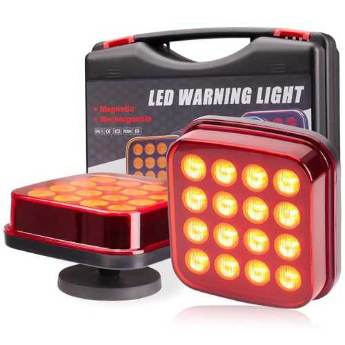 Magnetic Strobe Lights - Wireless Strobe Hazard Light Kit for Trucks Rechargeable Magnetic Flashing Beacon Lights for Vehicles & Trailers (Red)