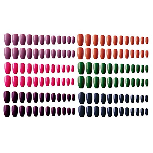 Umillars Glossy Pure Color Coffin Nails Matte False Gel Nails Art Tips Sets Full Cover Medium False Nails for Ballerina Cosplay Office Lady (colorful)
