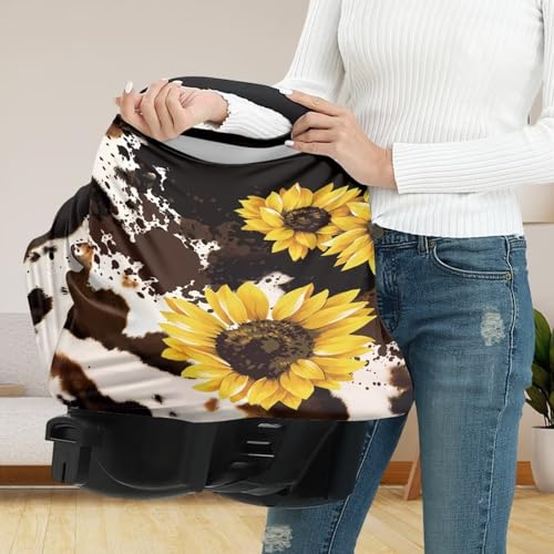 Image of Sunflower Baby Car Seat Cover,Infant Carseat Canopy, Cow Print Nursing Breastfeeding Cover,Stretchy Carrier Covers for Stroller /High Chair /Shopping Cart