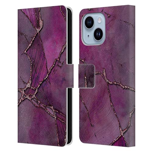 Étui portefeuille cuir LebensArt iPhone 14 Plus violet marbre minéral