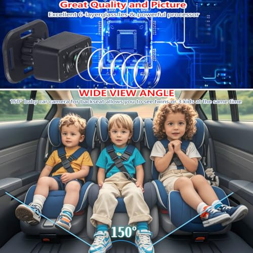 Image of KB46 Baby Car Camera: Rear Facing Infant - HD 720P, 360 Rotating, USB Cable
