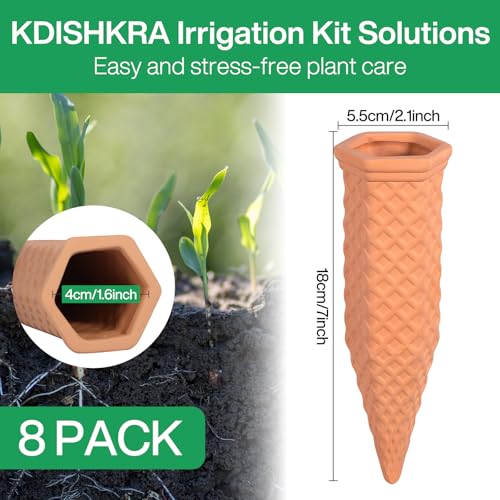 Kdishkra Coni Da Irrigazione Argilla, In Set Da 8, Irrigazione Automatica Piante, Distributore D'acqua Per Piante Per Piante, Fiori, Bonsai, Interni Esterni Giardino, Terracotta - 3