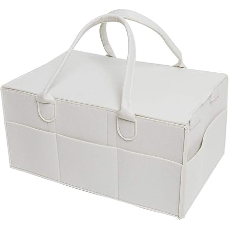 Amazon おむつストッカー Dodulara オムツ収納バッグ フェルト製 大容量収納 折りたたみ式 多機能収納ボックス ベビー用品収納 赤ちゃん 小物入れ 蓋付き 出産準備 出産祝い ミルクホワイト おむつストッカー ベビー マタニティ 通販