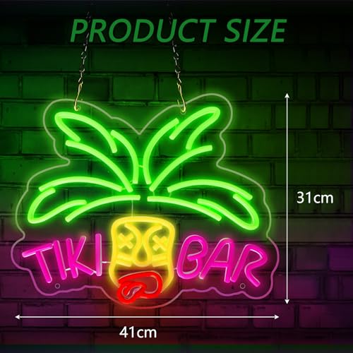 Image of Tiki Bar Neon Light Sign Dimmable LED Neon Sign Tiki Neon Light Up Sign for Wall Beer Bar Man Cave Pub Store Party Club Bistro Restaurant Luau Beach Hawaii Party Decoration