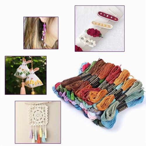 Miniatura 7 de Romon 50 Colores Hilos De Bordar, Hilos Punto De Cruz Herramientas Con Accesorios, Bordado Kit Usado En Costura Y Para Hacer Pulseras, 8m 50 Colores