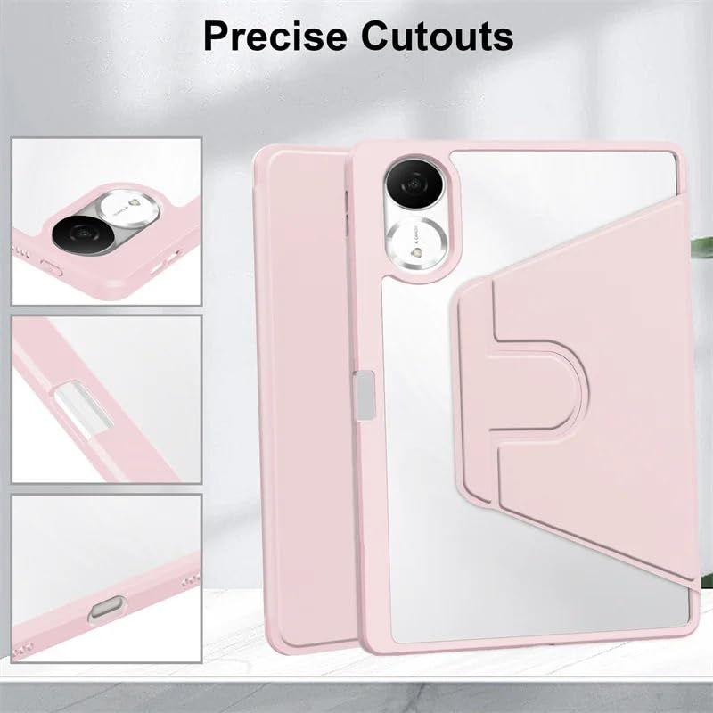 360° Rotation PU Leather Tablet Case Suitable For Lenovo Yoga Tab 2025 11.1" TB-710FU Acrylic Hard Cover With Pen Holder(Pink)