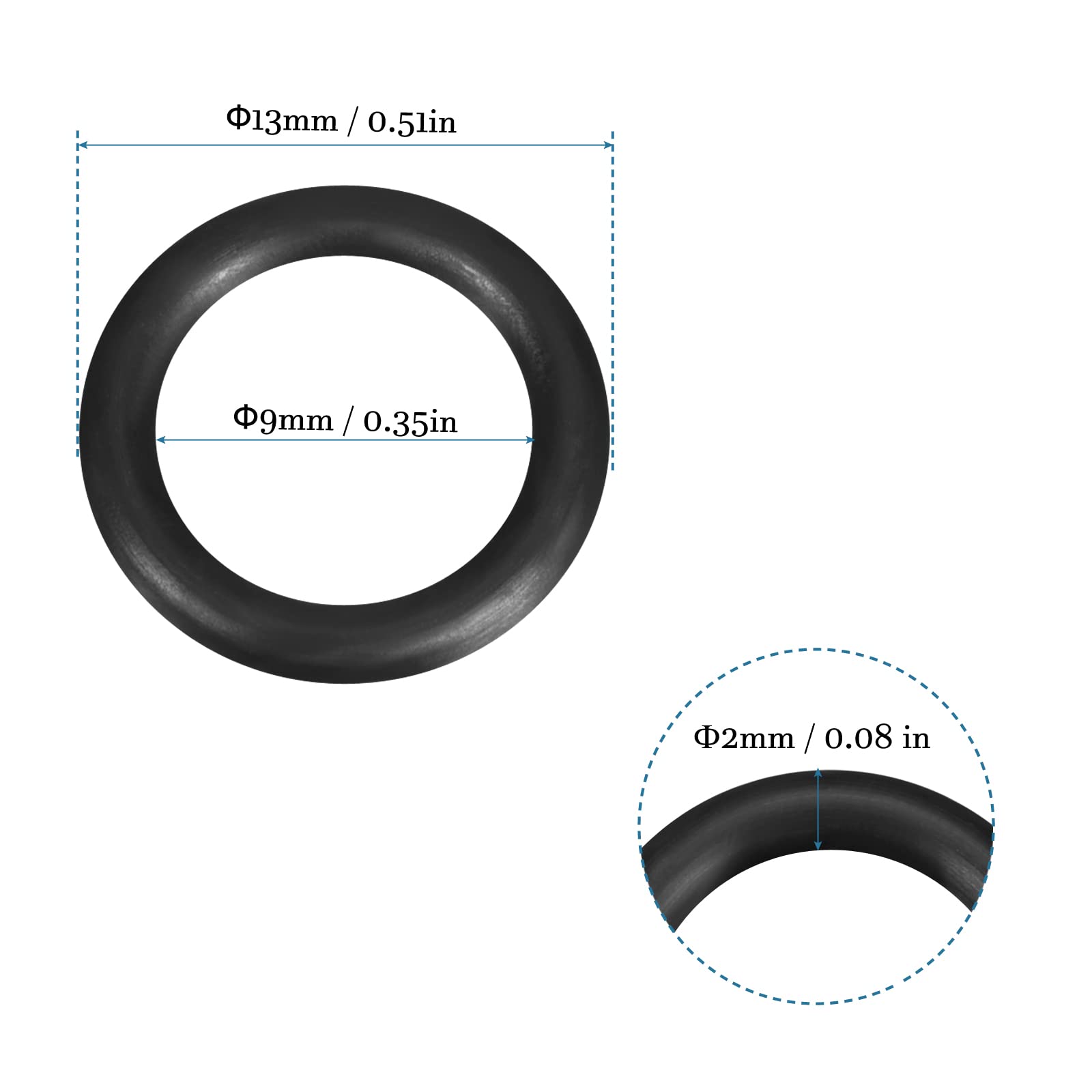 QUARKZMAN 13mm x 9mm x 2mm Nitrilo Goma Juntas Tóricas x 50uds Redondo Junta Arandela para Grifo Plomería Reparación Sellado Conexión [Negro]