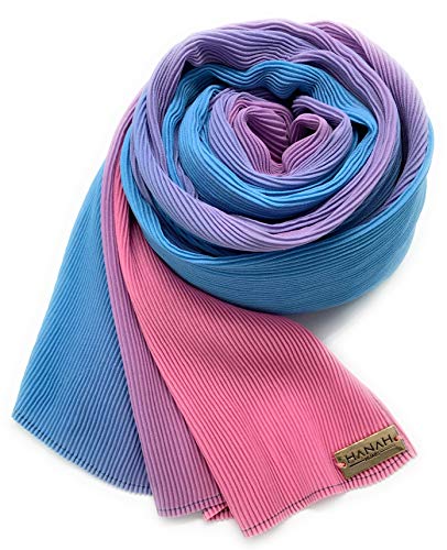Hanah Hijabs Women Ombre Premium Pleated Soft Chiffon Shawl Hijab Scarf Turban Headwrap (Shabby Chic)