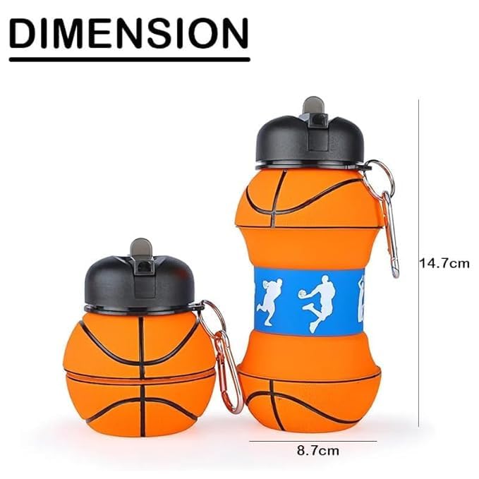 Image of Silicone Expandable & Foldable Basketball Water Bottle | 500ML Soft Collapsible Sports Bottle for Boys & Girls | Leak-Proof, Portable & BPA-Free | Basketball Theme (Multicolor)