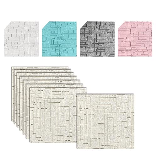 Paneles Pared Pegatinas de pared 3D Paneles auto adhesivos decorativos Impermeable Papel tapiz for el hogar Decoración dormitorio Sala estar Kids Baño Cocina(White,12Pcs (35cmx35cm))