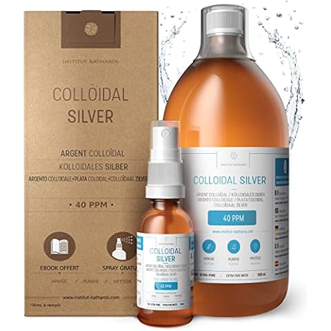 Premium Colloidal Silver 40ppm 34 fl oz ● Optimal Concentration Formula, Smaller Particles, Better Results ● Laboratory Certified ● Liquid Silver Made in EU ● Free Spray Bottle to Fill & Ebook Cover