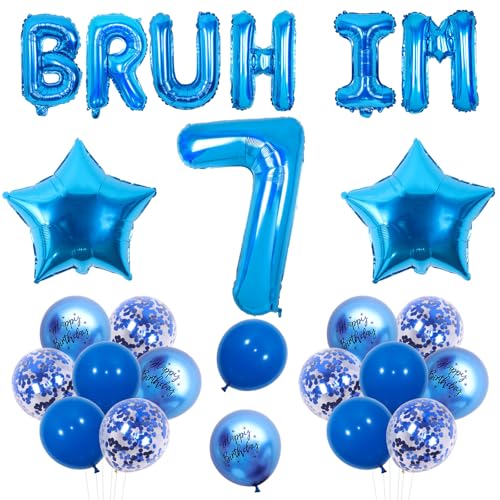 Wonmelody Blue Bruh It's My 7th Birthday Decorations Bruh I'm 7 Party Decor Bro I'm 7 Balloon Banner Star Balloon Happy 7th Birthday Supplies Funny Seven Bday Supplies for 7 Year Old Blue Bday