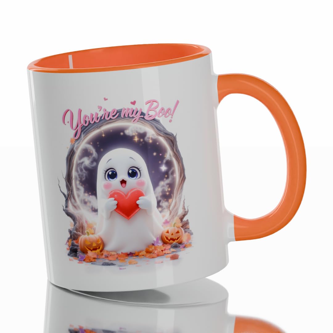 You’re My Boo Coffee Mug – 11oz Ceramic Halloween Ghost Gift Cup – White, Red or Orange Mug Variations – Dishwasher & Microwave Safe (Orange)