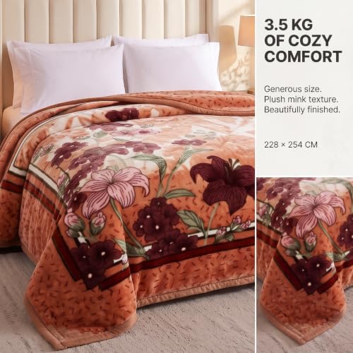 Image of BSB HOME 280 GSM Mink Blanket, Premium Soft Warm Cozy Plush Blanket for Double Bed, Ultra Soft Comfortable Winter Bedding, Elegant Printed Blanket, 90 x 100 Inches (229 x 254 cm) - Warm Sand