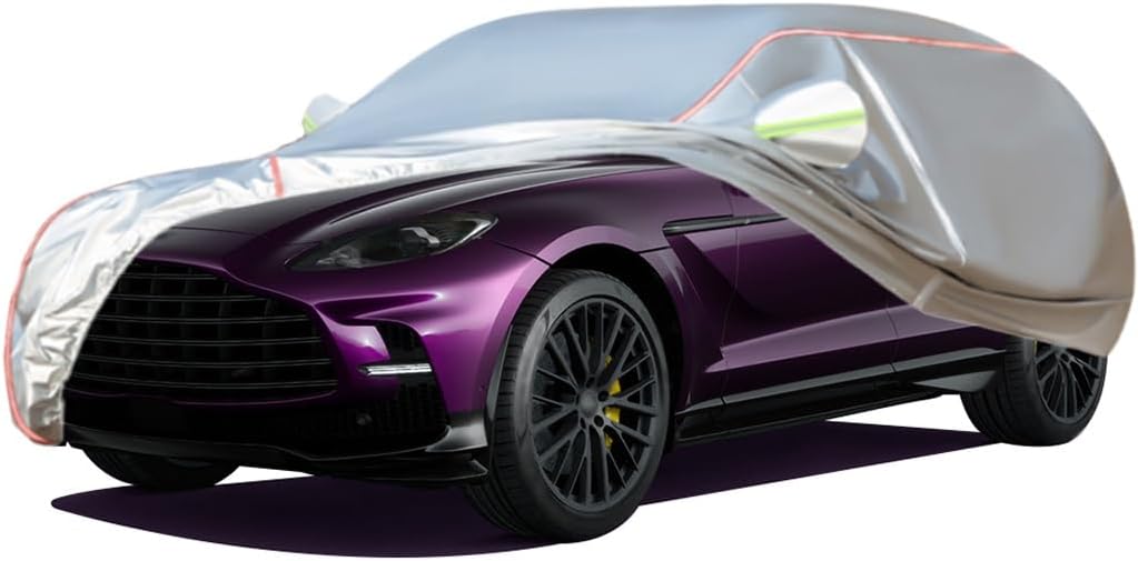WOLWES Car Covers are Suitable for Aston Martin DBX 707/Base/V8 2021-2024 All-Weather Windproof, Snowproof, Rainproof, UV-Protected and Breathable All-Season Universal with Side Door Zip Oxford Cloth