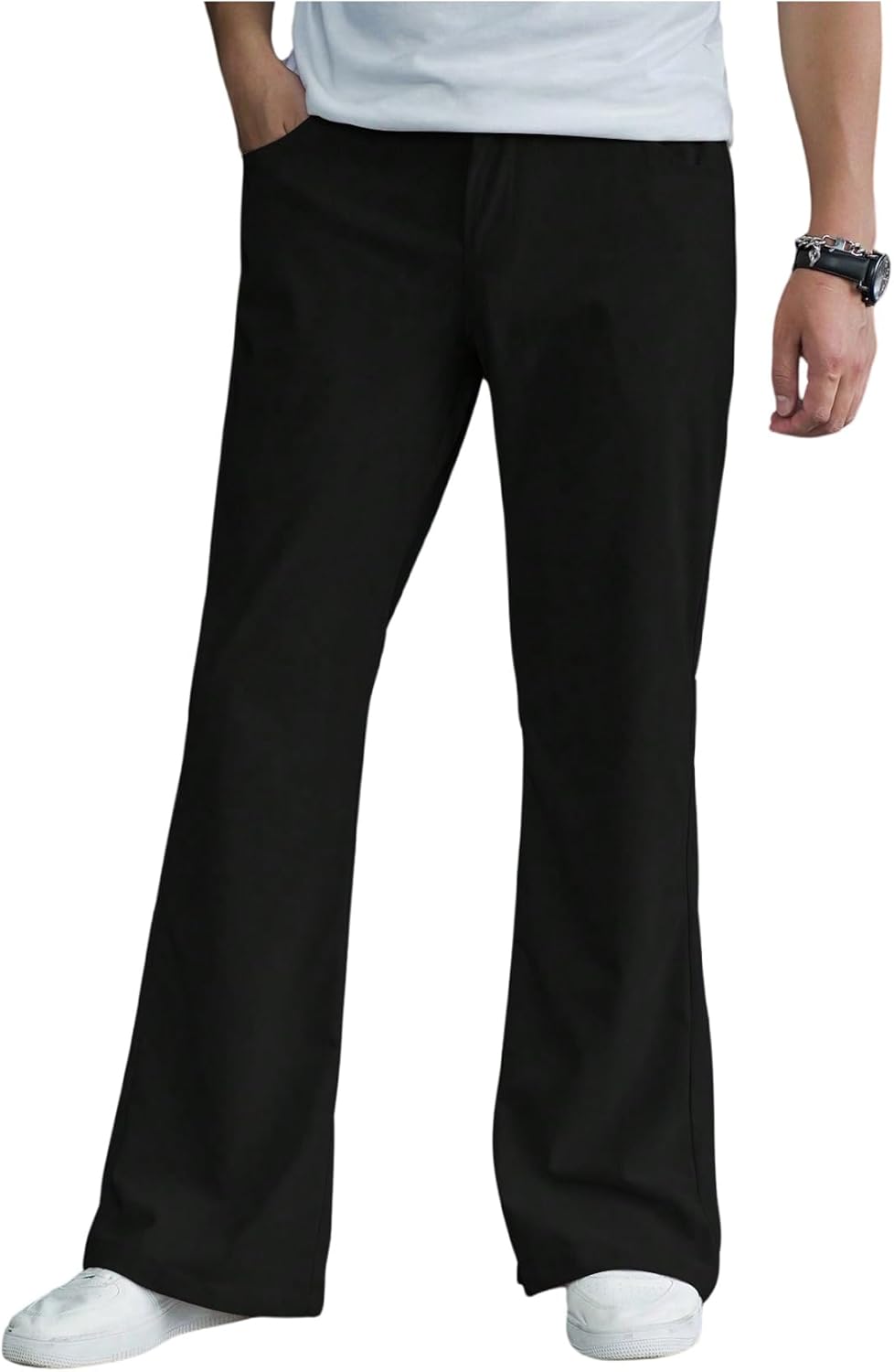 OYOANGLE Men's Bell Bottom Pants Zipper Fly Solid Vintage Bootcut Trousers 70s Disco Outfits