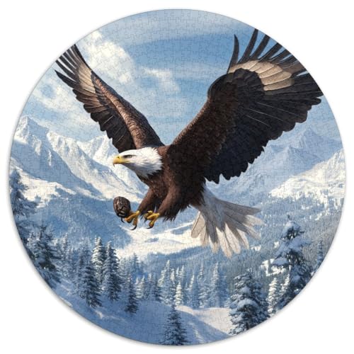 Puzzle redondo de 1000 piezas de águila calva para adultos y paisaje invernal