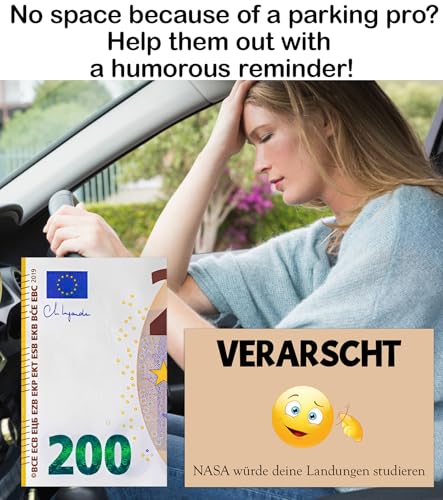 TAKONE Falschparker Karten – 50 Lustige „Falsch Geparkt“ Parkkarten im 200€-Schein Design, Stabil & Wetterfest, Humorvolle Lösung gegen Falschparker