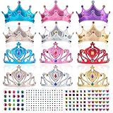 FLMRIOY 17 Pcs Princess Party Crowns Set Kids Party Supplies Tiaras Making Kit with Diamond Stickers for Little Girls Gifts
