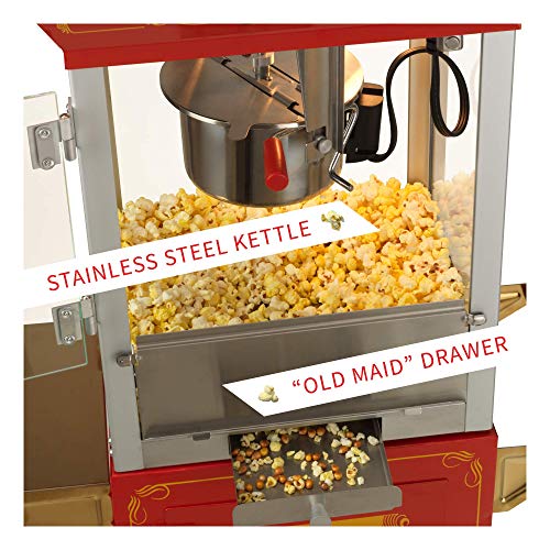 Image of Funtime FT860CR Antique Carnival-Style 8-Ounce Hot-Oil Popcorn Popper with Cart, Red