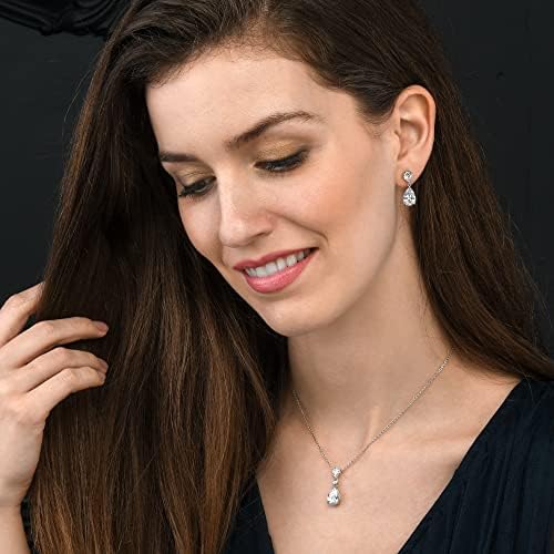 Diamond Treats 925 Sterling Silver Pear Drop Earrings with Sparkling Coloured and White Cubic Zirconia, Elegant Silver Dangle Earrings for Women, Sterling Silver Jewellery for Women