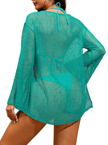Image of Lilosy Sexy Crochet Sheer Kaftan Caftan Beach Dress Bathing Suit Swim Coverup Summer Vacation Outfits One Piece