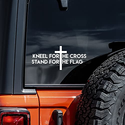 Kneel for The Cross Stand for The Flag Decal Vinyl Sticker Auto Car Truck Wall Laptop | White | 8  Wide