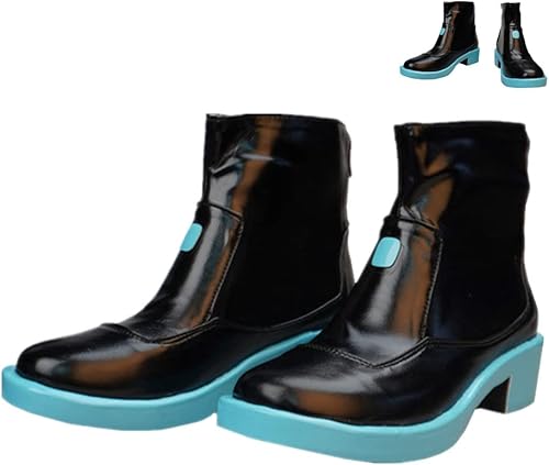 jrswai Anime Miku - Zapatos de cosplay para cosplay botas cortas de cuero negro para adultos zapatos de dibujos animados fiesta de Halloween