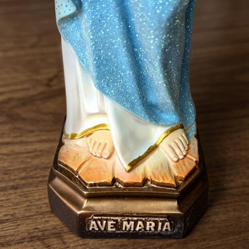 Image of 14 Inch Virgin Mary Statue Our Lady of Grace, Hand-Painted Catholic Mary Figurine with Pearlized Blue Garment for Prayer Room, Home Altar & Religious Gift