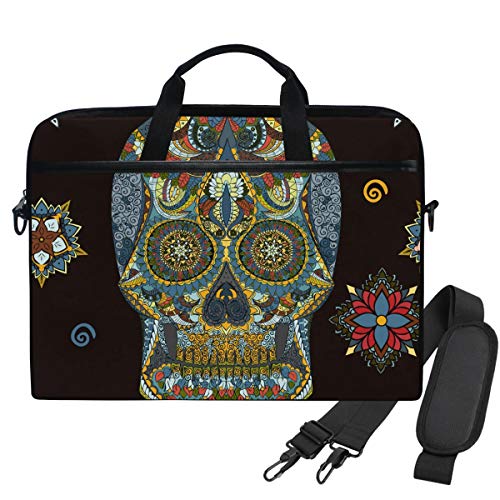 Umhängetasche Laptop Tasche Day Of Dead Bunte Totenkopf-Blumen 13-14 Zoll Laptop Sleeve Aktentasche für Männer und Frauen