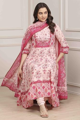 Image of BIBA Women Cotton Anarkali Printed Suit Set
