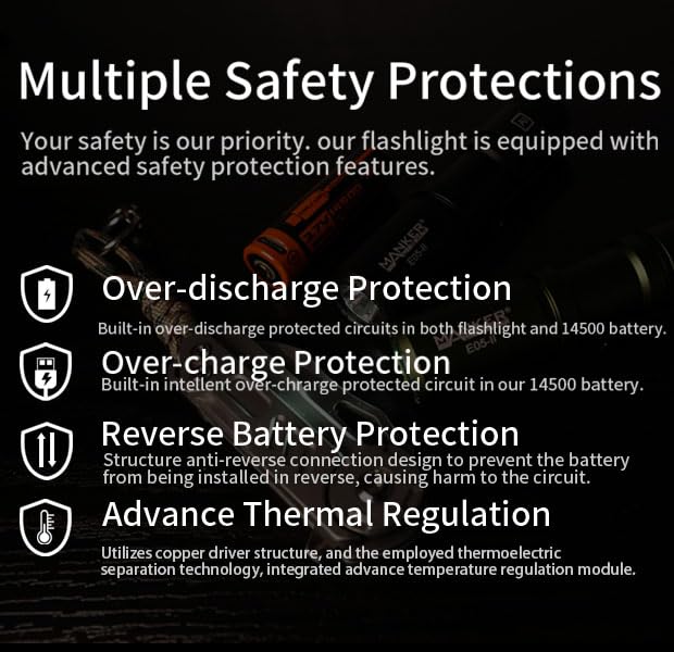 Image of Manker E05 II High Output EDC Flashlight Eeay to Carry, for Camping, Hiking (Black, 1300 Lumens 6500K Cool White)