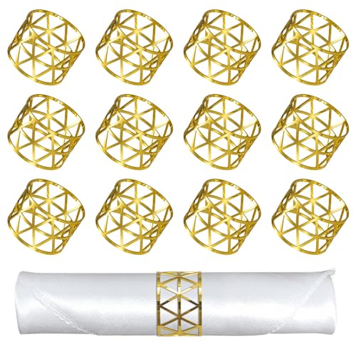 Anillos de Servilleta, Aro de Servilleta Hebilla Ahueca Servilleteros de Metal, Decoración de Mesa para Fiesta de Boda Cumpleaños Navidad, 12 Piezas (Oro)