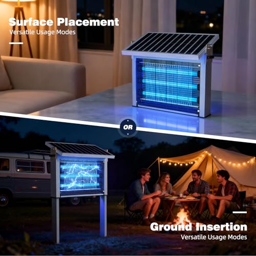 Image of Heavy-Duty Large Solar Bug Zapper Outdoor for 1 /4 Arce with 30W Solar Panel | Aluminum Rechargeable Solar Zapper with High Powered, Waterproof Solar Bug Zapper for Patio Garden Backyard Farm Large Places