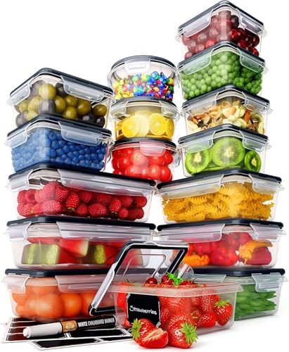 Chef's Path 32 Piece Airtight Food Storage Containers with Easy Snap Lids, 16 Containers and Lids, Stackable Kitchen and Pantry Canisters for Meal Prep and Food Storage - Transparent