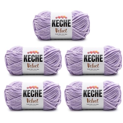 Image of Keche Velvet Yarn for Crocheting, Soft Chenille Bulky Baby Blanket Amigurumi Yarn 100 gr (132 yds) (Lilac, 5 SKEINS)