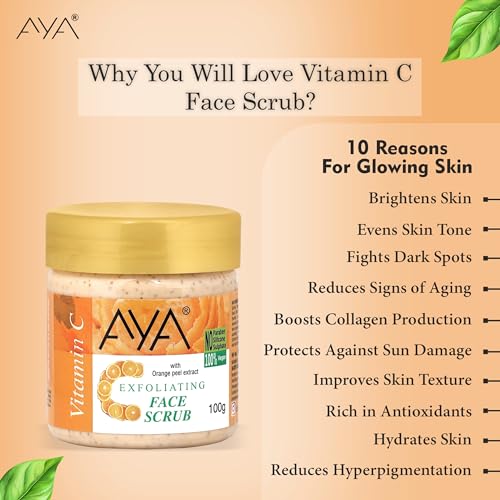 Image of AYA Coffee and Vitamin C Tan & Dead Skin Removal Scrub For Face & Body (100 Ml+100 Ml)|Exfoliating & Brightening Scrub|Blackhead Remover,Whitehead Remover,Detan Pack I Face Scrub For Women & Men