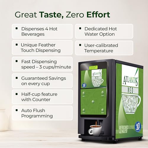 Image of ATLANTIS Neo 4 Lane Premix Based Tea & Coffee Vending Machine | Dedicated Hot Water Option| For Shops, Offices, Hotels & Restaurants