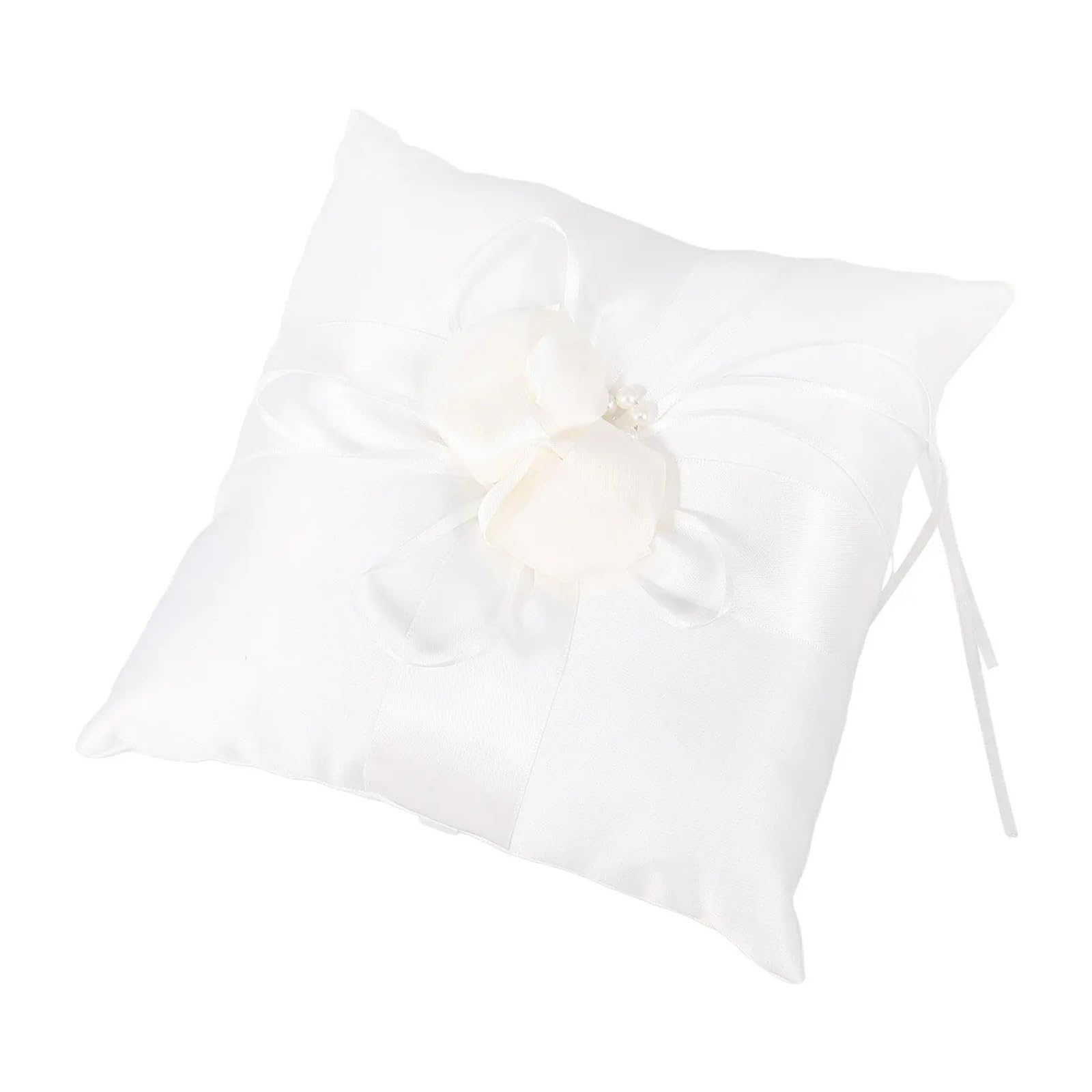 HEUchuan wedding ring cushion 20x20cm Pocket Ring Pillow with Flower Bud Buckle White Bridal Wedding Ceremony Cushion for Bearer Lightweight Portable